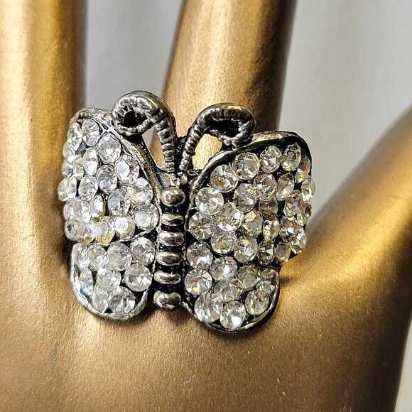 Vintage Crystal Butterfly Adjustable Ring - Picture 1 of 9